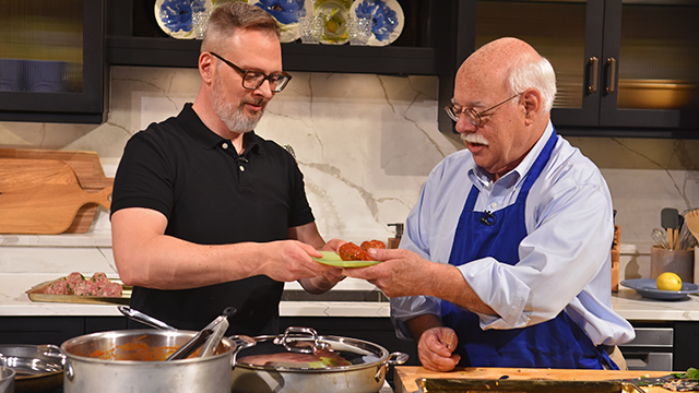 Chris Fennimore and Doug Heilman make meatballs